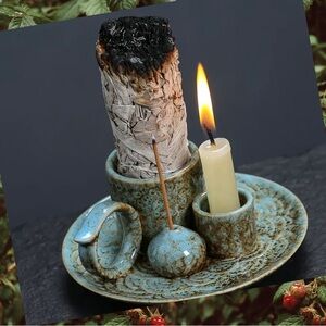 New! Ceramic Incense Burner, 4-in-1 with Handle, Perfect Ash Collection Sage